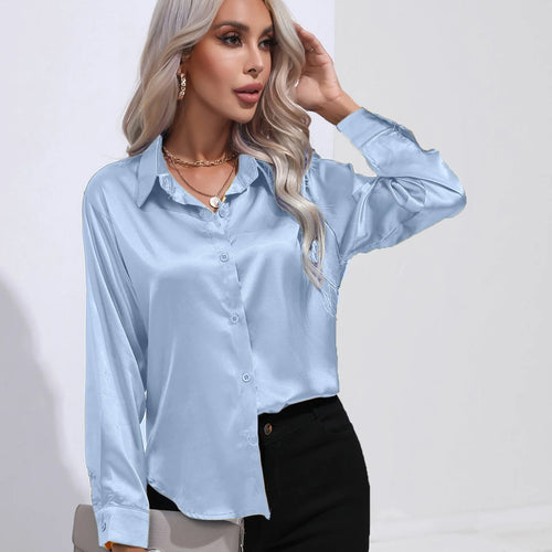 Autumn Casual Women's Blouses Elegant Satin Multicolor Basic Slim