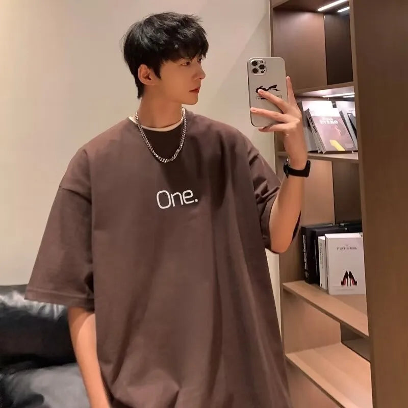 【M-8XL】Men's Oversized Tee Casual Loose Letters with meaning one