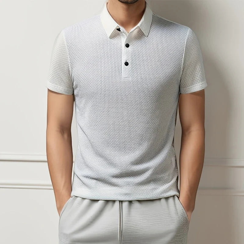 New Men's Business Casual Short Sleeved Bone Flower Solid Color POLO