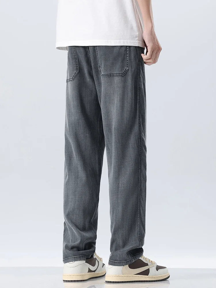 2024 Summer Thin Lyocell Loose Straight Jeans Male Soft Stretch