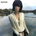 Karrram Japanese Y2k Cross Tops Trashy 2000s Style V-neck Long Sleeve