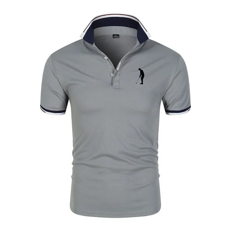 Golf T-shirt for Men Lapel Short Sleeve Breathable POLO Shirt Button