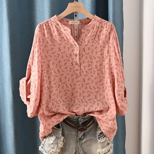 New Spring 100% Cotton Casual Shirt Women Batwing Sleeve Stand Collar