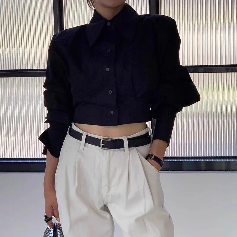 Spring Autumn New Fashion Turn-down Collar Long Sleeve Solid Color