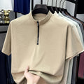 Mens Heather Melange Raglan Half Zip Mandarin Stand Collar Short