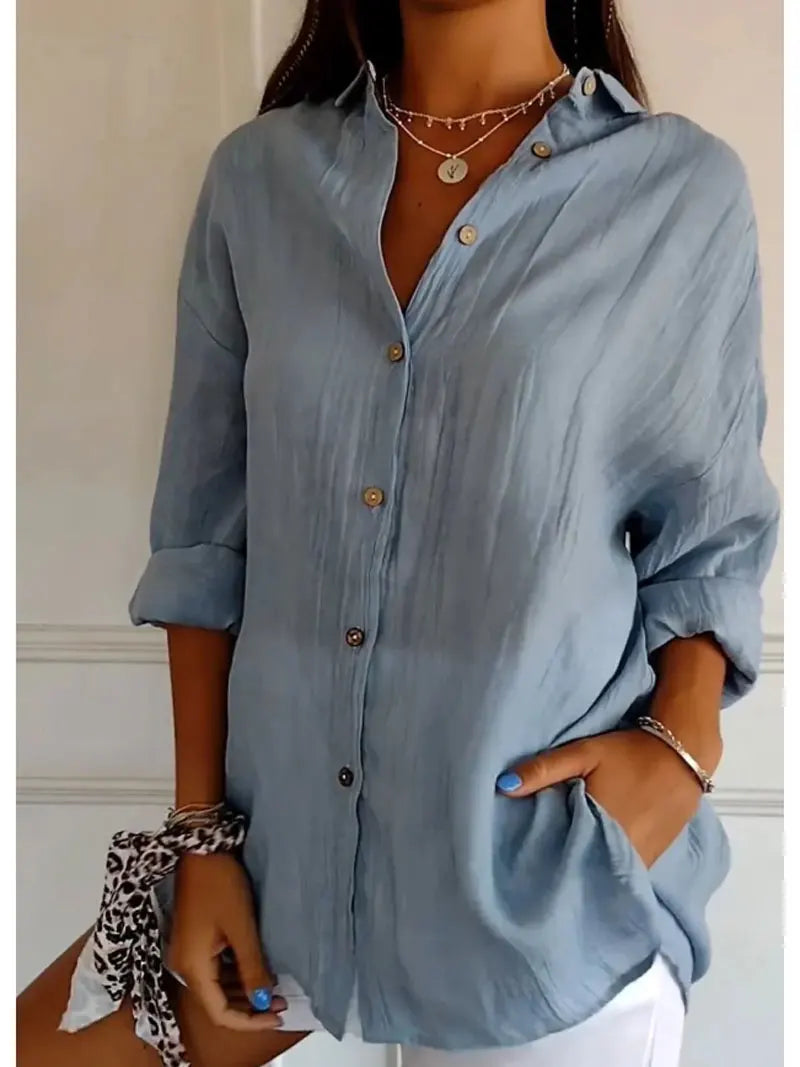 Shirt Women's Lapel Long Sleeve Solid Color Casual Single Breasted New