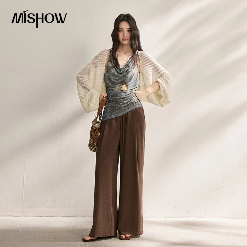 MISHOW Women Blue Handmade Tie-Dye Tank Top 2026 Summer New Cowl Neck