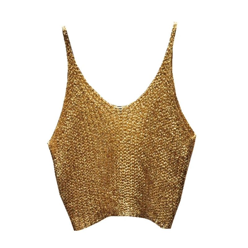 Sparkling Sequins Half Waist Render Knitwear Hollow-out Is Sexy Waist