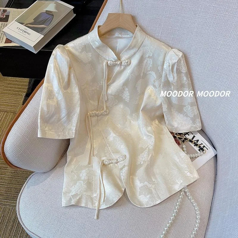Chinese Style Short Sleeve Shirt Women's Summer Retro Elegant