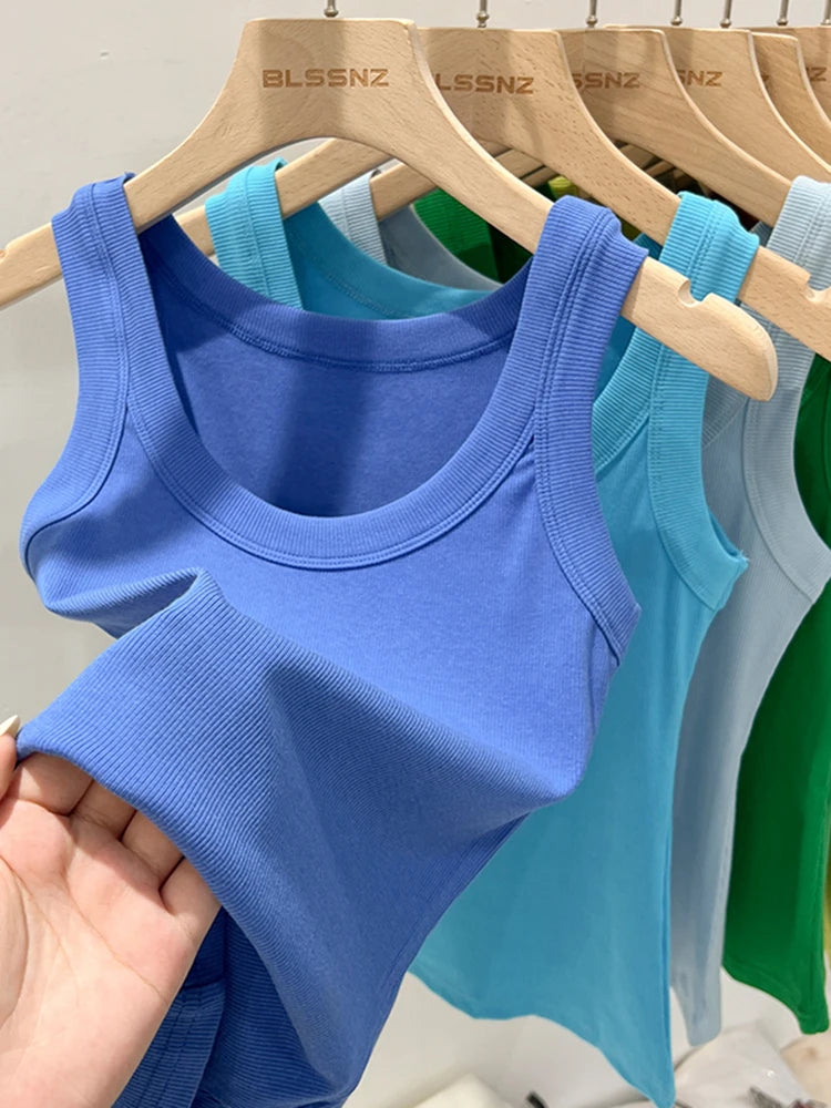 AOSSVIAO Women Solid Round Neck Ribbed Tank Top Camisole Women 2026