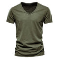 Brand Quality 100% Cotton Men T-shirt V-neck Fashion Design Slim Fit