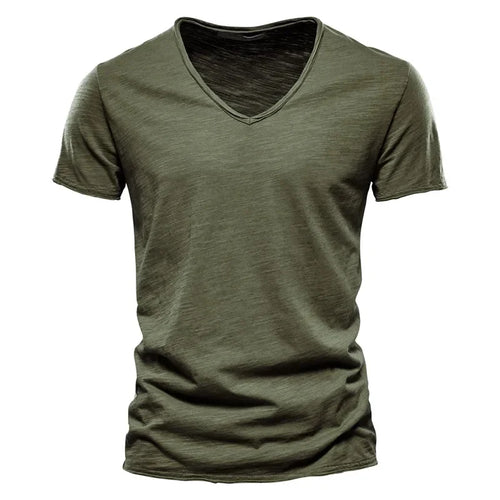 Brand Quality 100% Cotton Men T-shirt V-neck Fashion Design Slim Fit