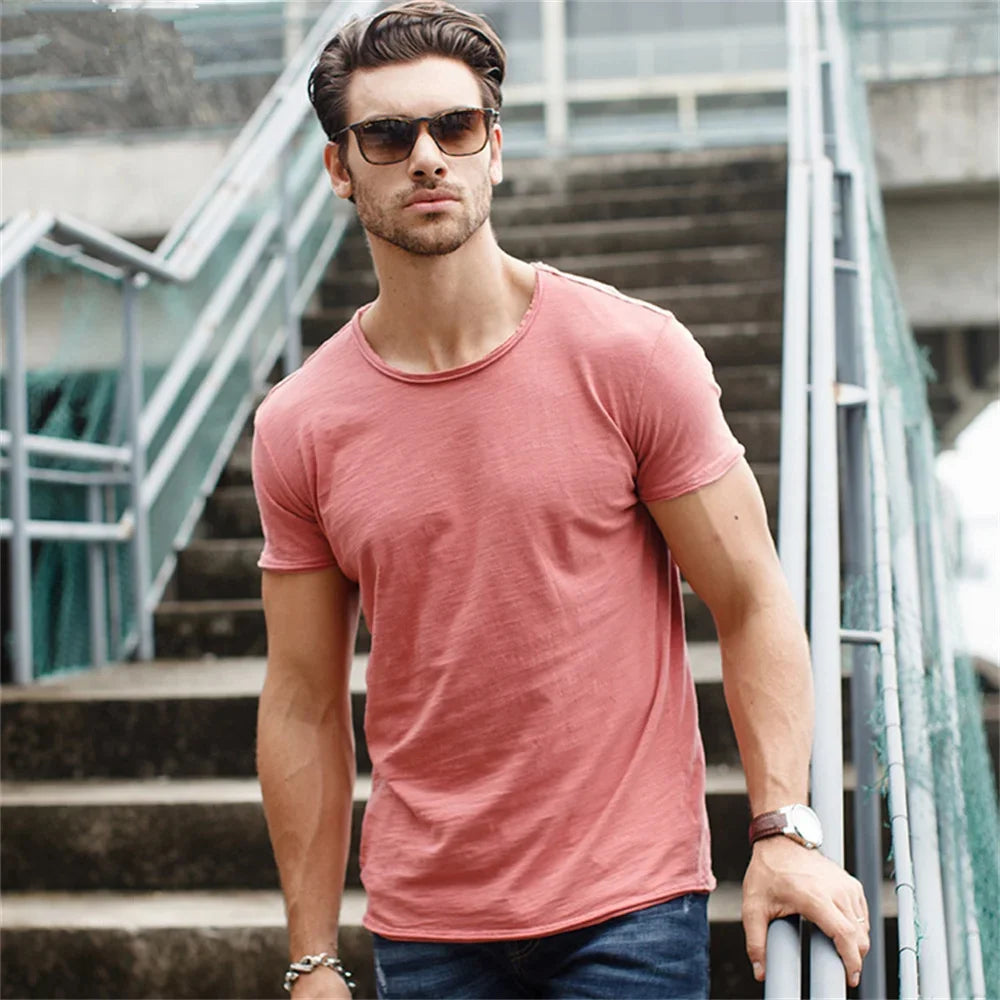 Brand Quality 100% Cotton MEN T-shirt V-neck Fashion Design Slim Fit