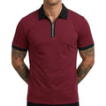 Summer Men's Zipper Short Sleeve Polo Shirts Casual Color Block