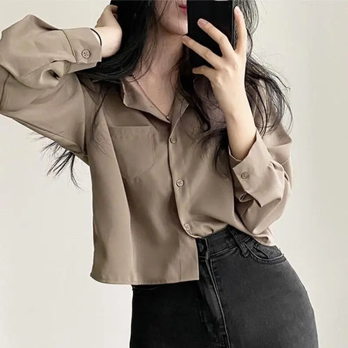 Simple Single Breasted Loose Casual Solid Long Sleeved Shirt And