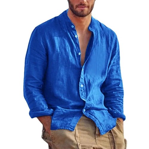 Sweatwear Men's Long Sleeve Shirt Linen Solid Color Shirts Trend Stand