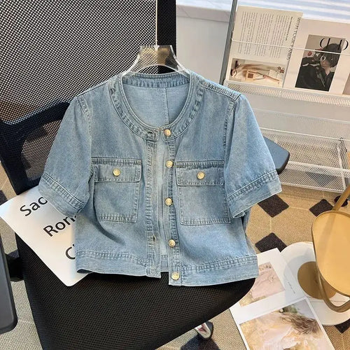 Women's Denim Jackets Streetwear Short Sleeve Summer Jean Jacket
