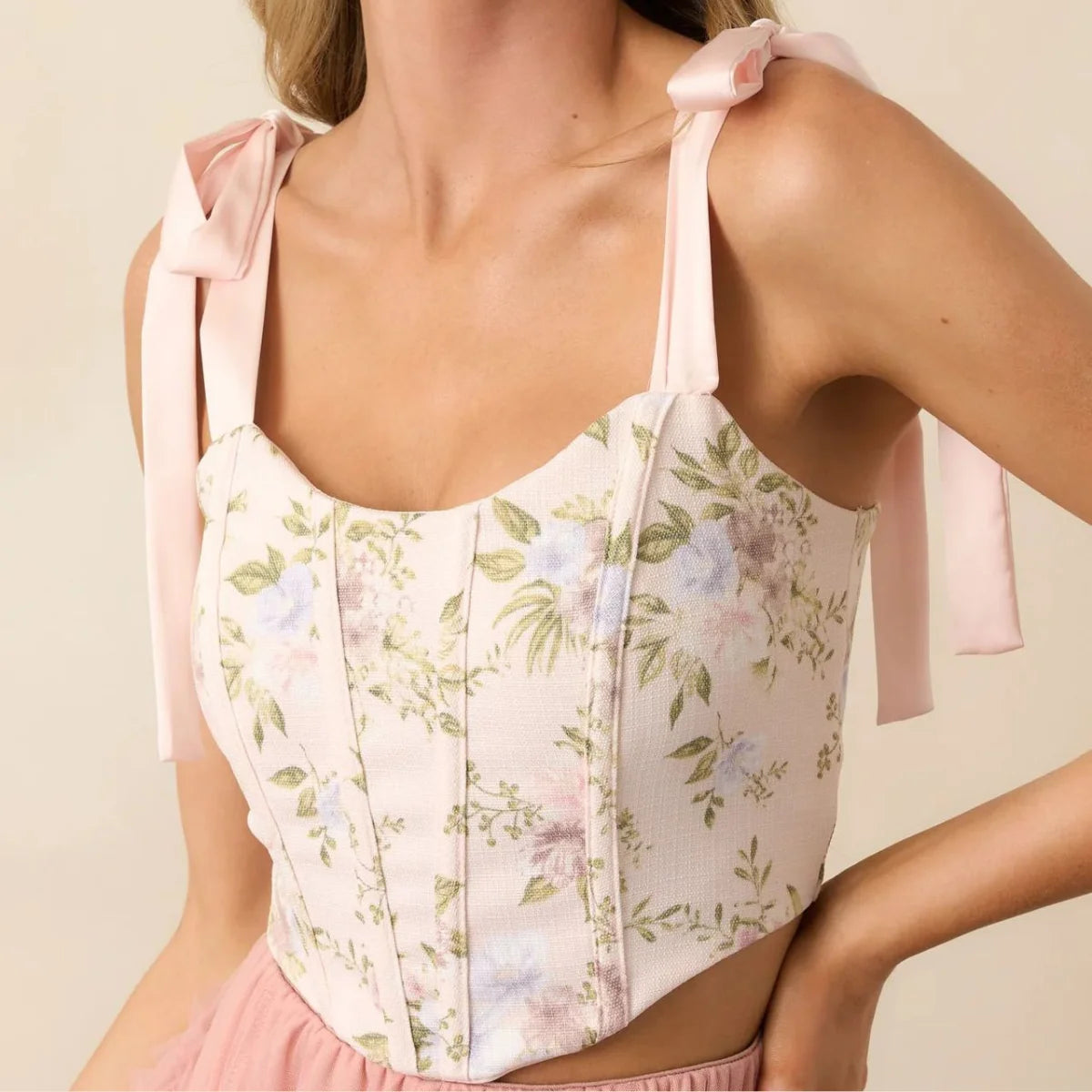 Summer Floral Printed Corset Fashion Lace-up Crop Tops Sexy Sleeveless