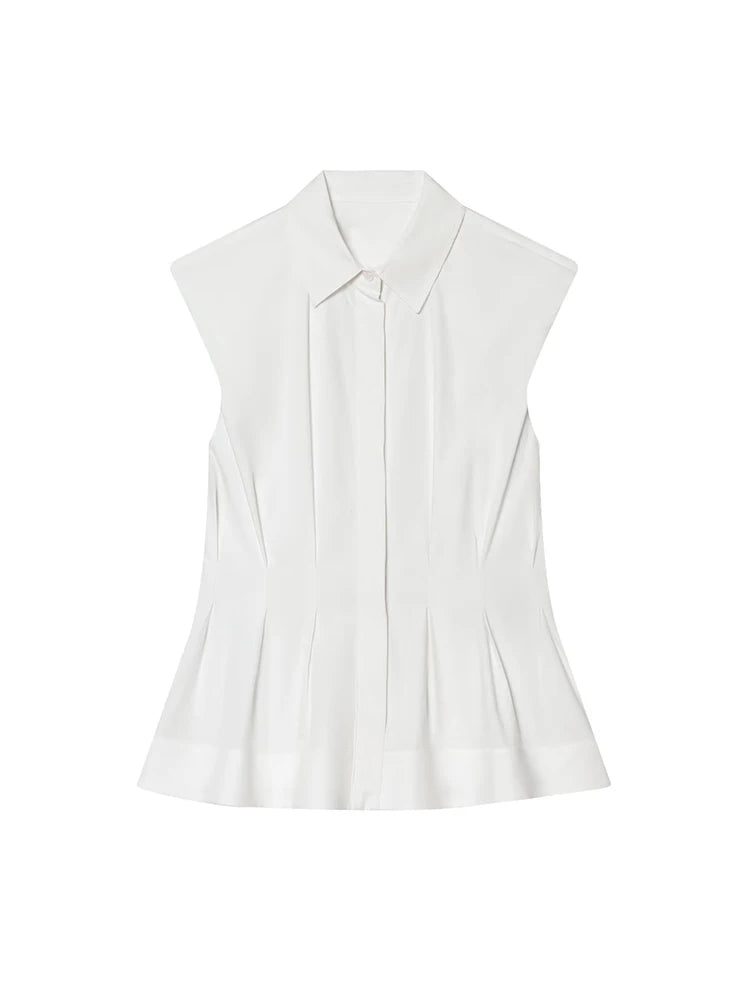 TFMLN Women's Pleated Shirt Spring Summer Vintage Lapel Collar