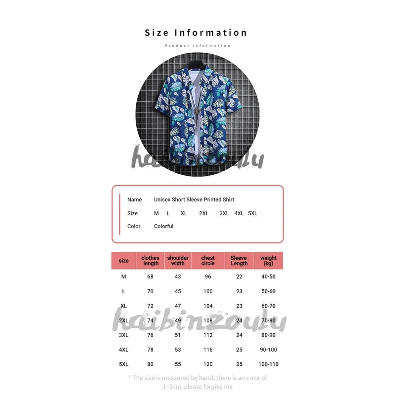 Men's Summer Short Sleeve Printed Shirt Thin Beach Shirt Men's
