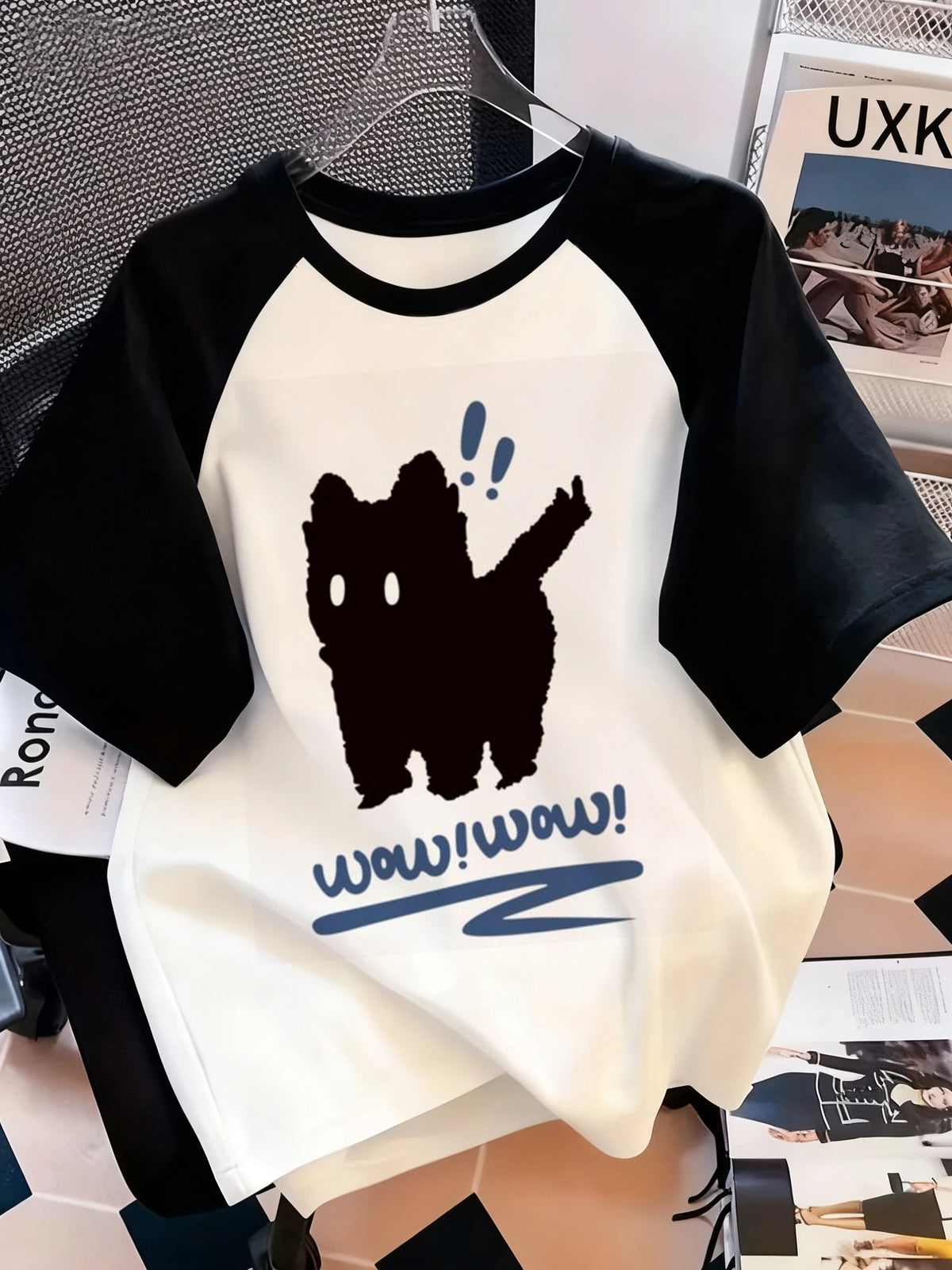 Funny T Shirt Cat Letter Print Crew Neck T-Shirt Casual Short Sleeve