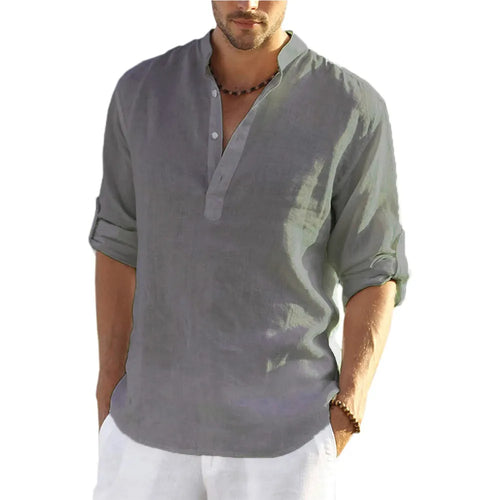 2022 New Men's Casual Blouse Cotton Linen Shirt Loose Tops Long Sleeve