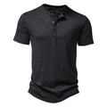Henley Collar Summer Men Casual Solid Color Short Sleeve T Shirt for