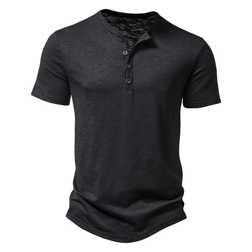 Henley Collar Summer Men Casual Solid Color Short Sleeve T Shirt for