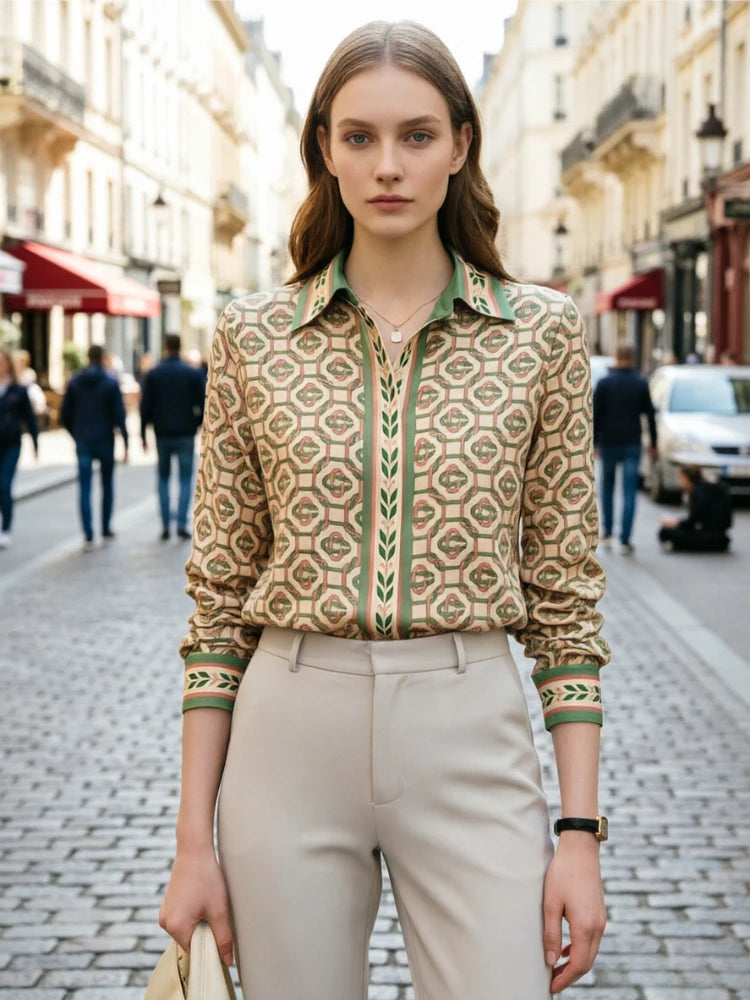 New Elegant Office Ladies Shirts Fashion Printed Women Blouses Long