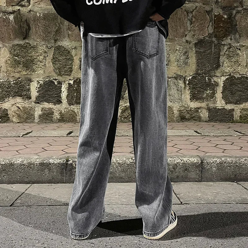 2024 New Men's Jeans Korean Casual Pants High Street Straight Student