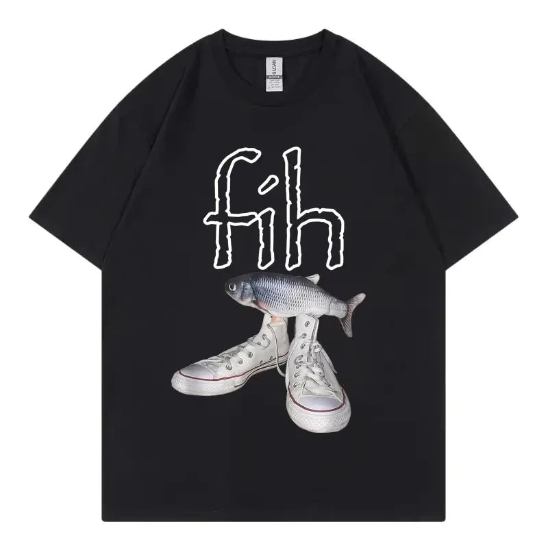 Funny New Style Hot Sale Fih Shoes Graphic T Shirts Misspelled Fish