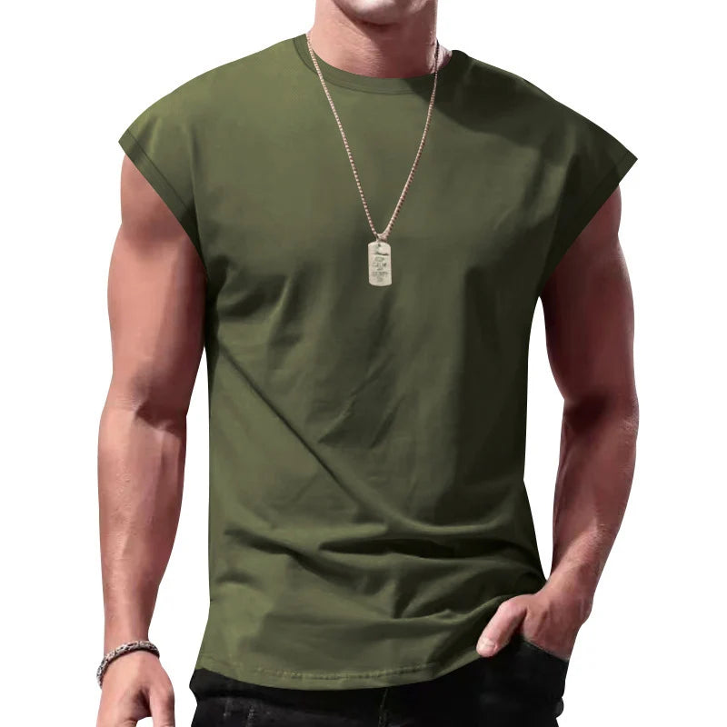 Men's Loose Short Sleeve T-Shirt round Neck Sleeveless Casual
