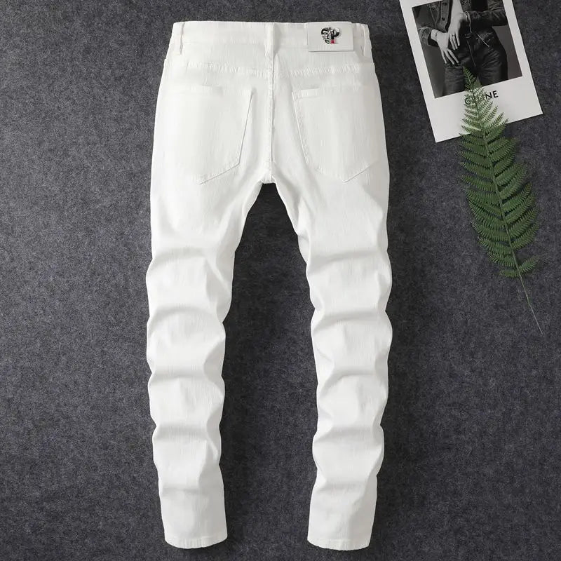 2024 spring and summer hot selling men's white distressed hot drilling