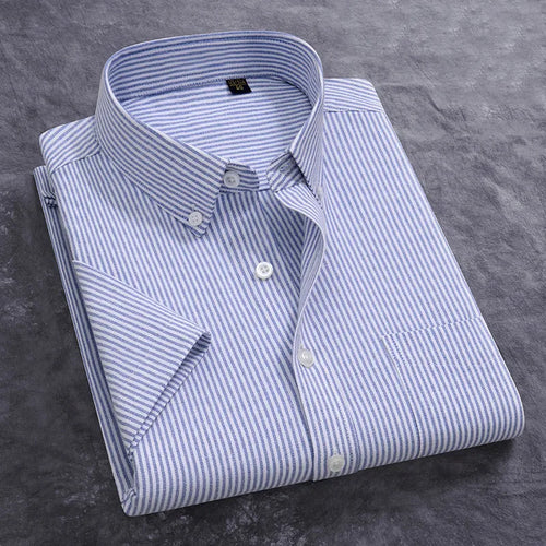 100% Cotton Men's Oxford Shirt Summer Short Sleeve Stylish Loose