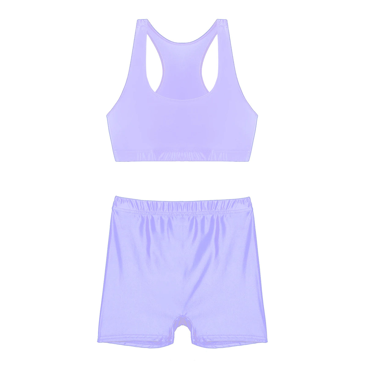 Womens Glossy Swimwear Sleeveless Tank Top with Mid Waist Shorts