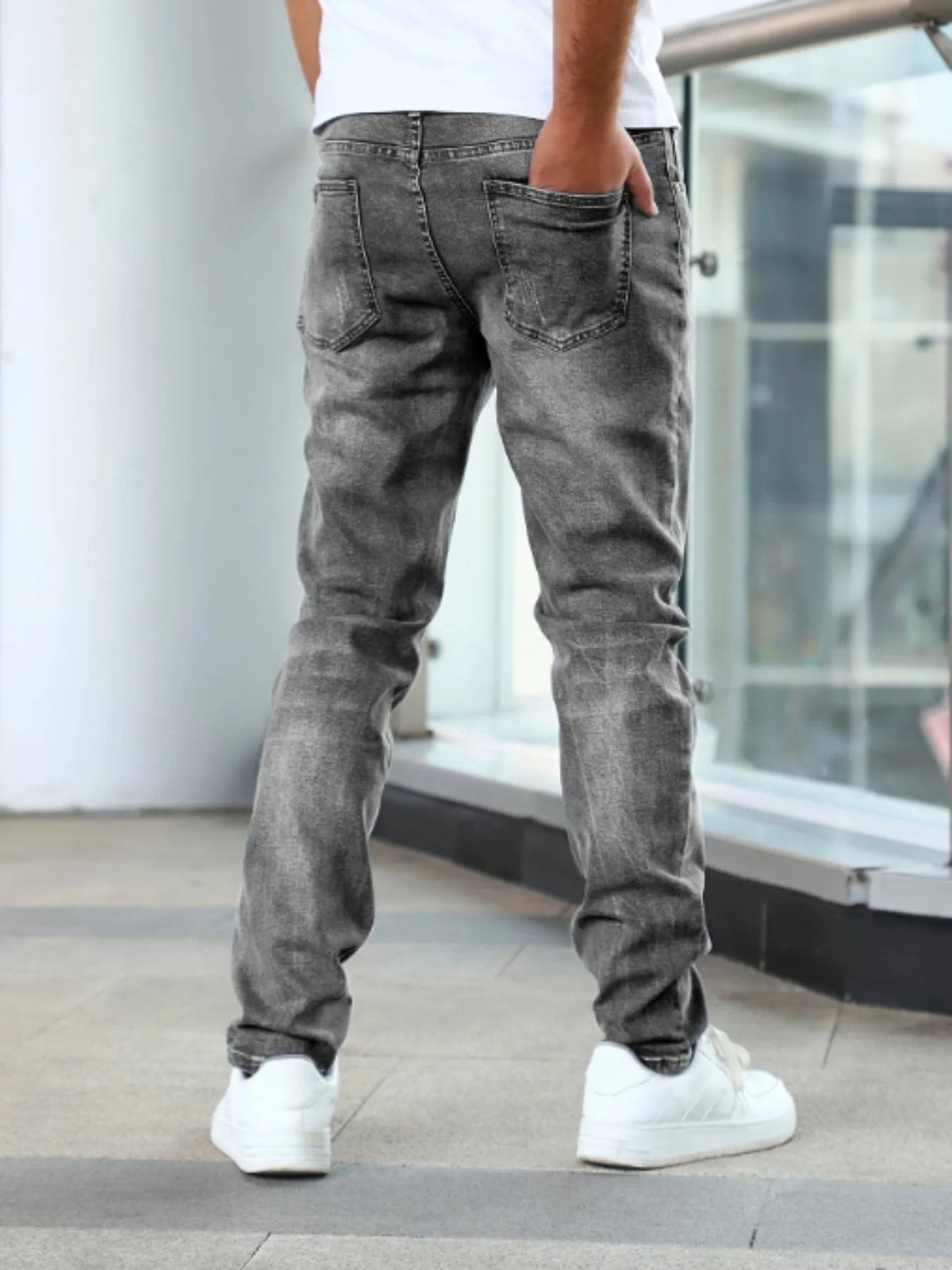 1pc Men'S Casual Slim Fit Stretch Jeans, Chic Street Style Distressed