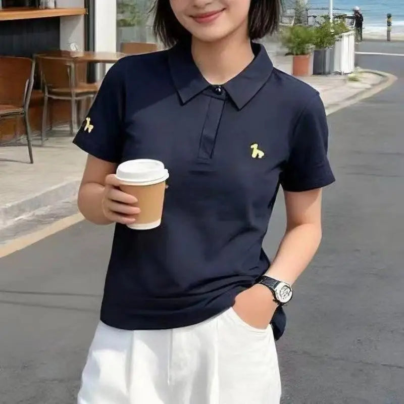 Women's basic solid color short-sleeved cotton POLO shirts summer
