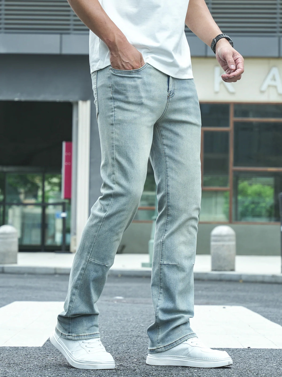 Men's Slim Fit Streth Bootcut Jeans Blue Elastane Men's Trousers Soft