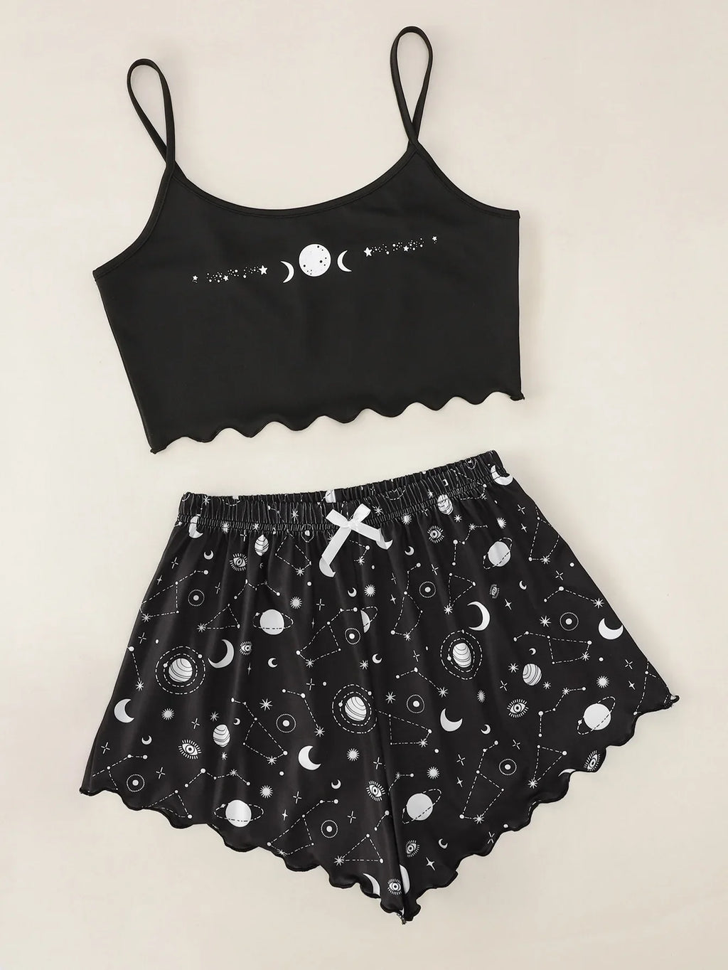 Summer Sleepwear for Women Pajamas Set Star Moon Printed Sleeveless