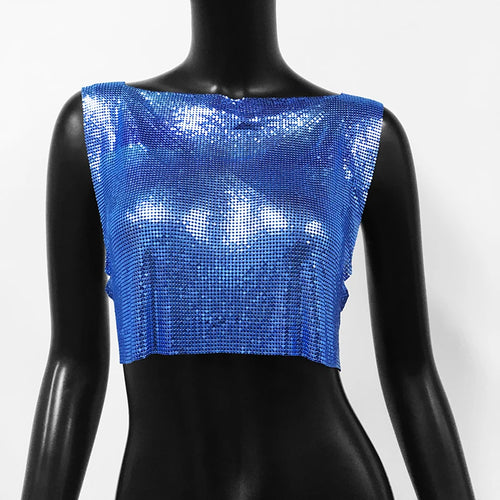 2024 New Shiny Metal Sequins Tank Top Sexy Round Neck Backless