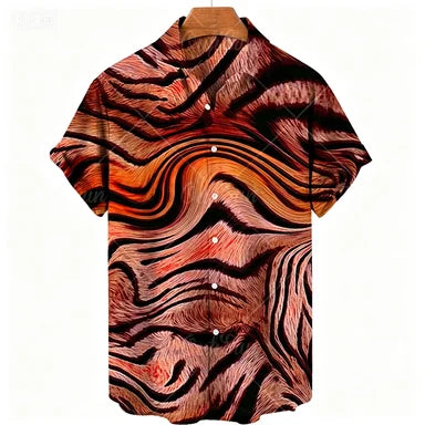 American Summer Gradient Tiger Pattern Cuban Collar Shirt Trendy Brand