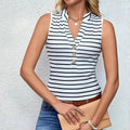 Women's Sleeveless Camisole Striped V Neck Tank Top Ribbed Fitted
