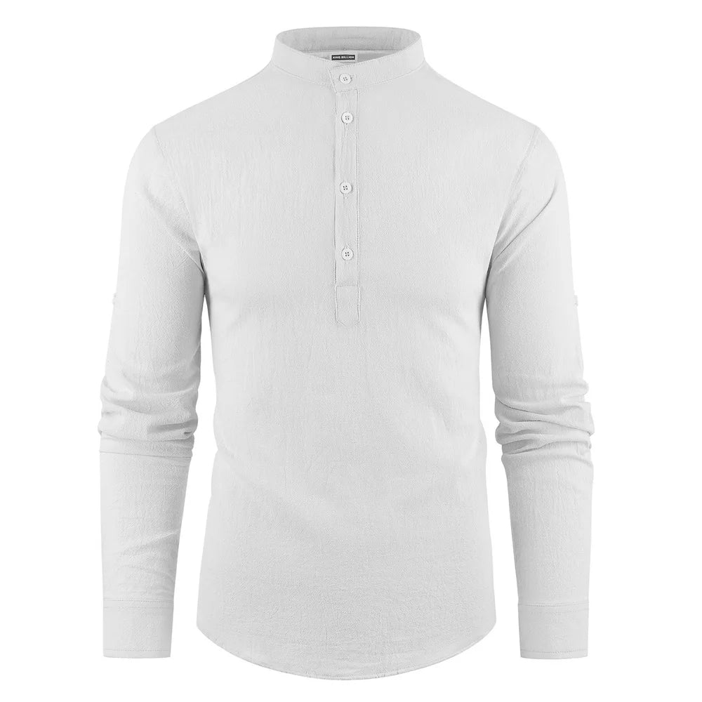 Spring Summer New Men's Long Sleeve Henley Neck Male Polo Shirt Cotton