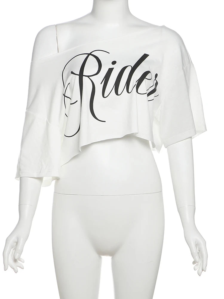Weird Puss Letter Print Crop Tops Women Summer Trend Wild Biased