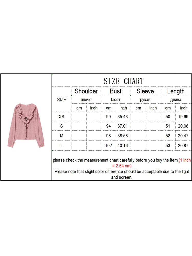 TFMLN Spring Women Long Sleeve Shirts New Vintage Elegant Plaid V