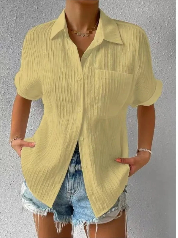 Solid Color Blouse For Women's Summer Fashion Loose Shirts Short