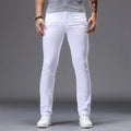 2026 Summer Brand Men's Slim Straight White Jeans Classic Badge Cotton