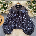Women Butterfly Bow Lace-up Vintage Lantern Long Sleeve Top Slim