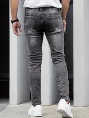 2025 New Men's Slim-Fit Snowflake Washed Jeans Four Seasons Stretch