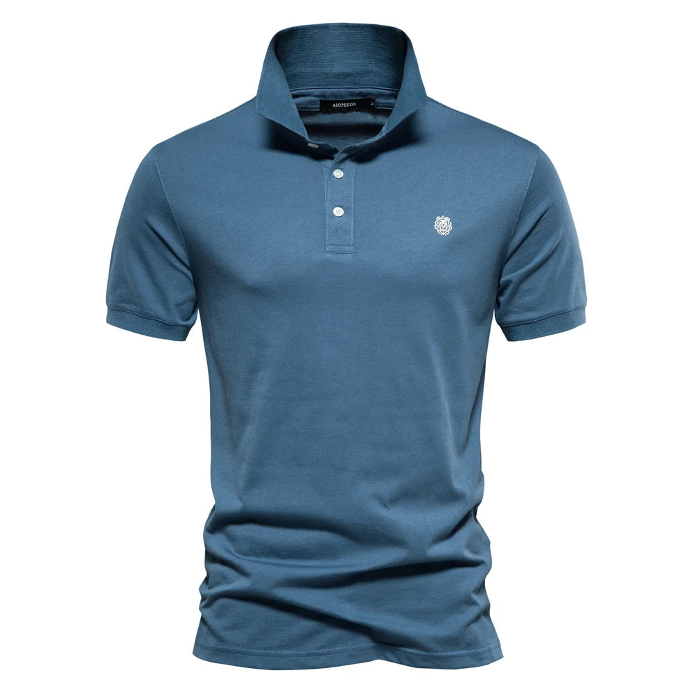 AIOPESON 100% Cotton Embroidery Men's Polo Shirts Solid Color Short